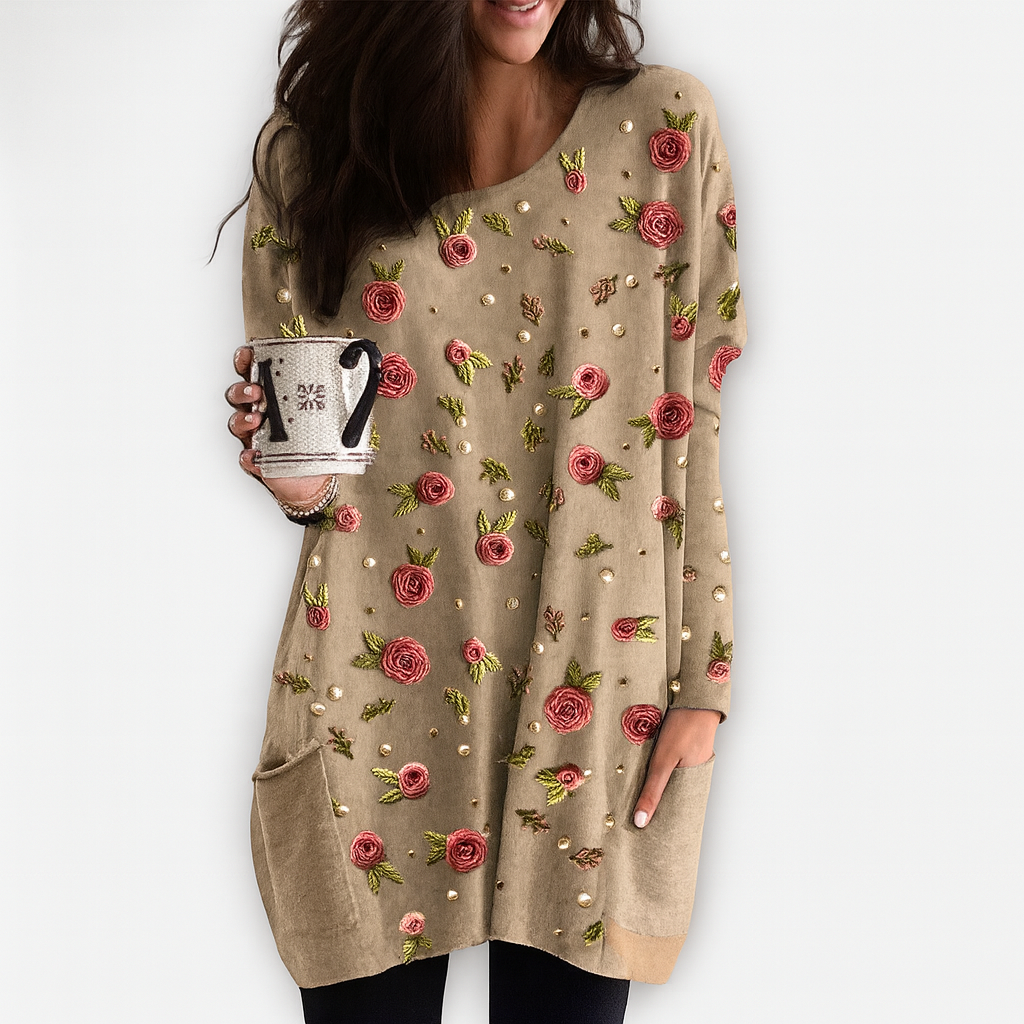 Blomster Tunika-Cardigan – Ukompliceret charme møder hyggelig komfort