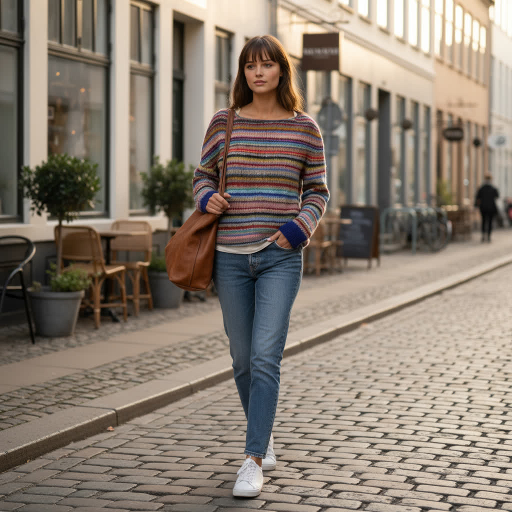 Regnbue-stribet trøje – Ultimativ komfort til hyggelige dage