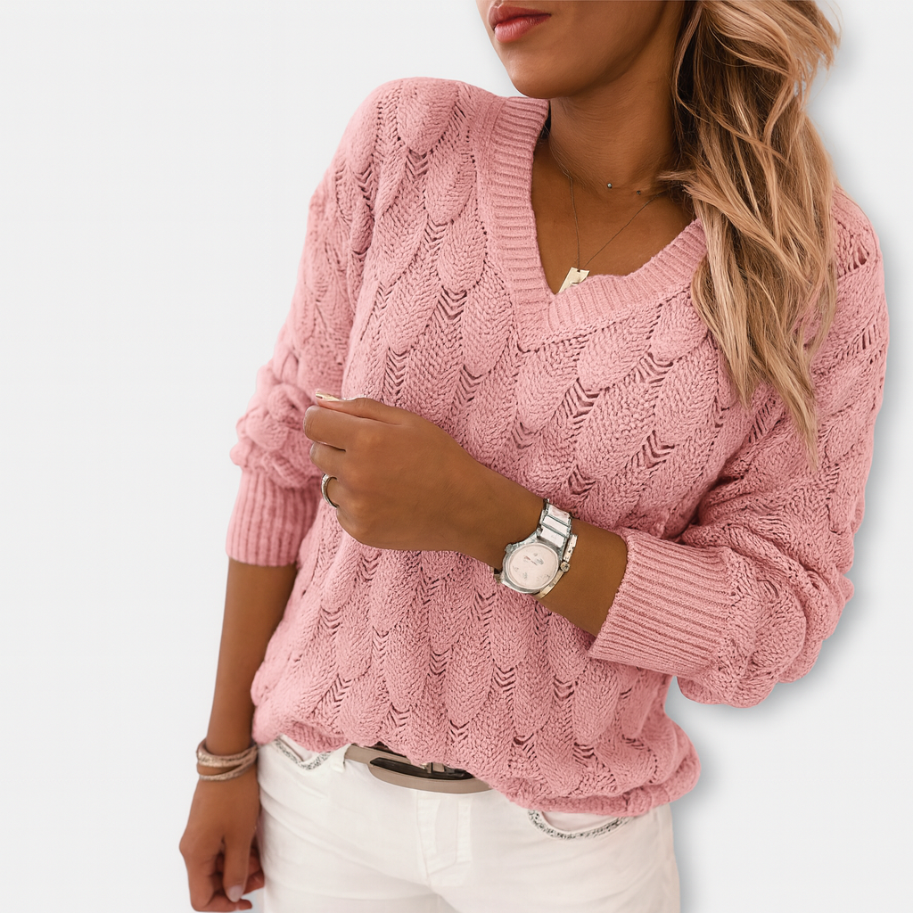 Lys grå strikket trøje med struktur – Enkel, komfortabel stil