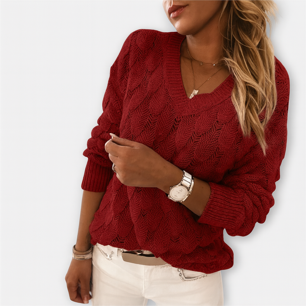 Lys grå strikket trøje med struktur – Enkel, komfortabel stil