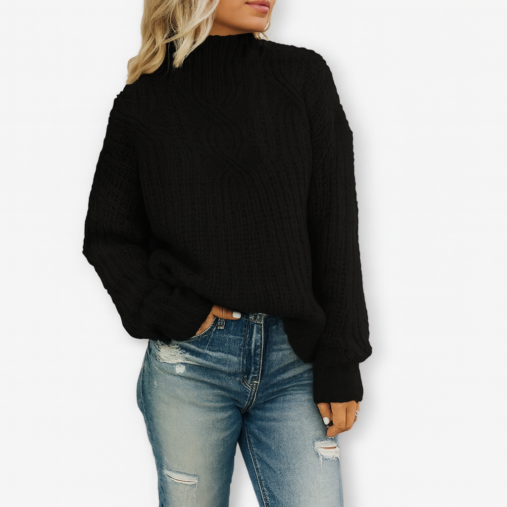 Sort Flettemønster Rullekravepullover – Tidøs Elegance