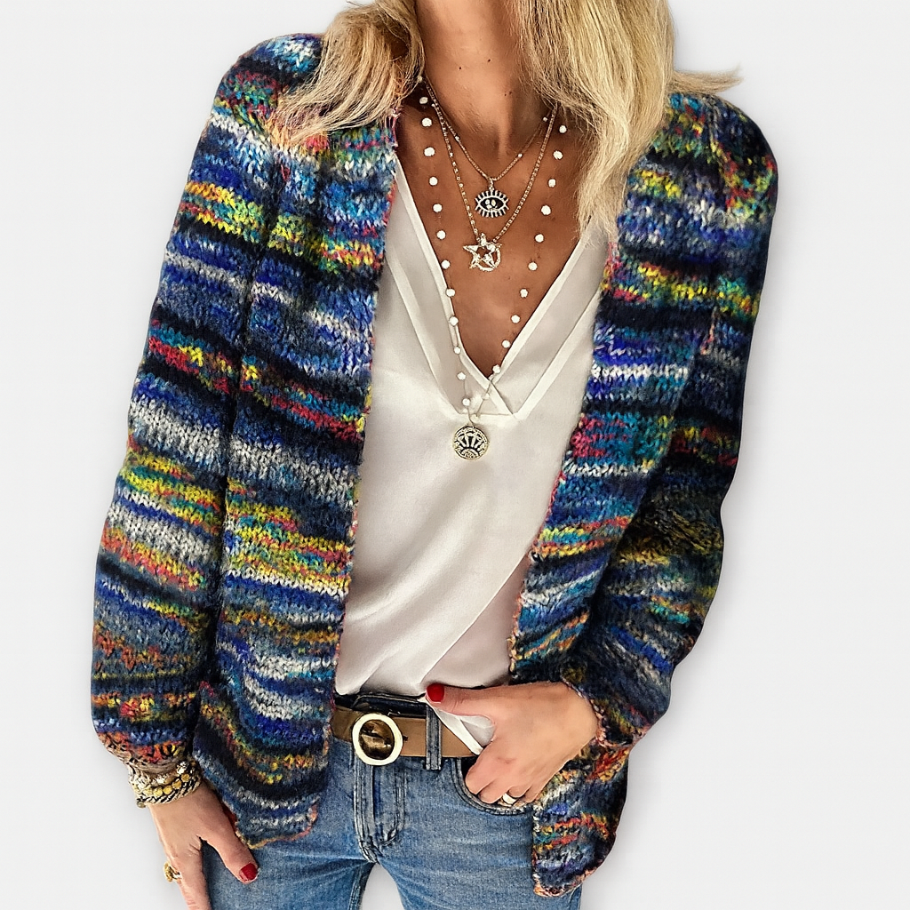 Farverig Strikket Cardigan – Udtryksfulde Farveaccenter