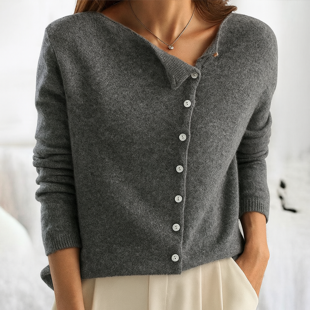Mysig antracitfarvet cardigan med knapper – Ukompliceret elegance