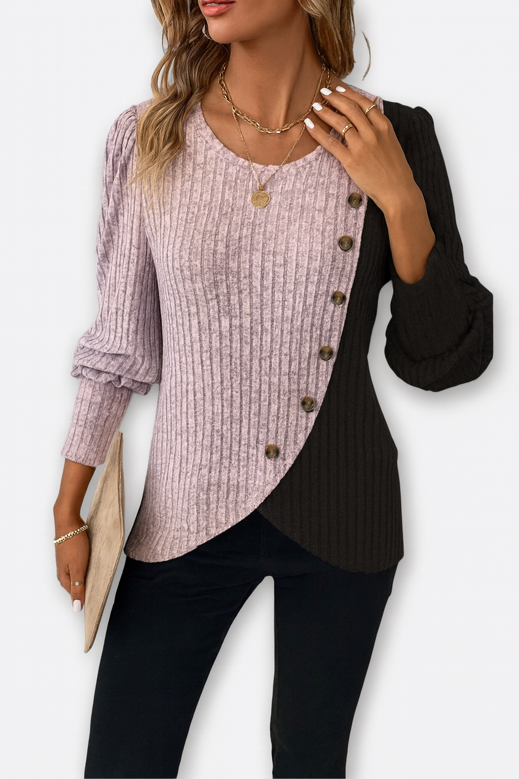 Farveblokket trøje med asymmetrisk skæring – Slående stil møder hverdagskomfort