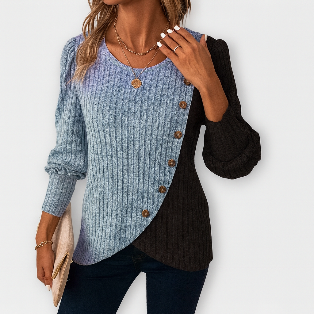 Farveblokket trøje med asymmetrisk skæring – Slående stil møder hverdagskomfort