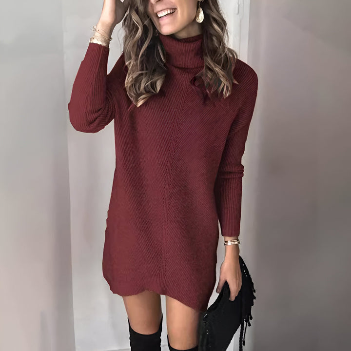 Melina™ | Sweter Sukienka z Wysokim Kołnierzem