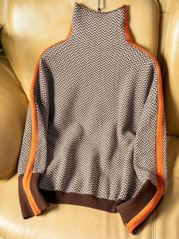 Lidia™ | Sweter z wysokim kołnierzem i wyrazistymi kontrastowymi paskami
